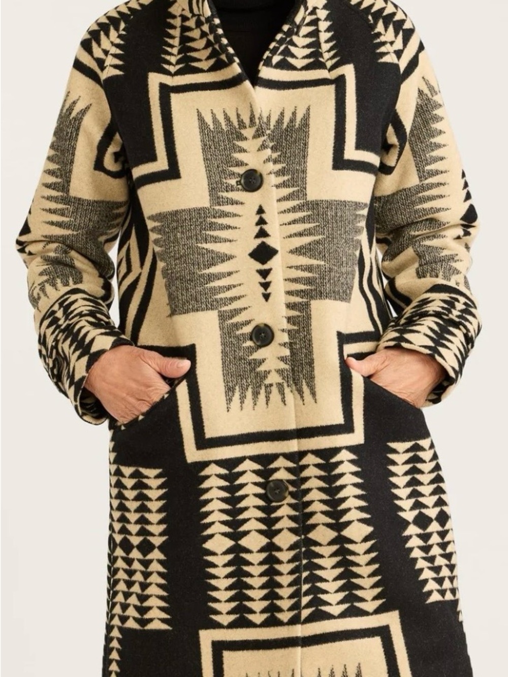 Pendleton Timberline Button-Up Long Coat in Black & Cream
